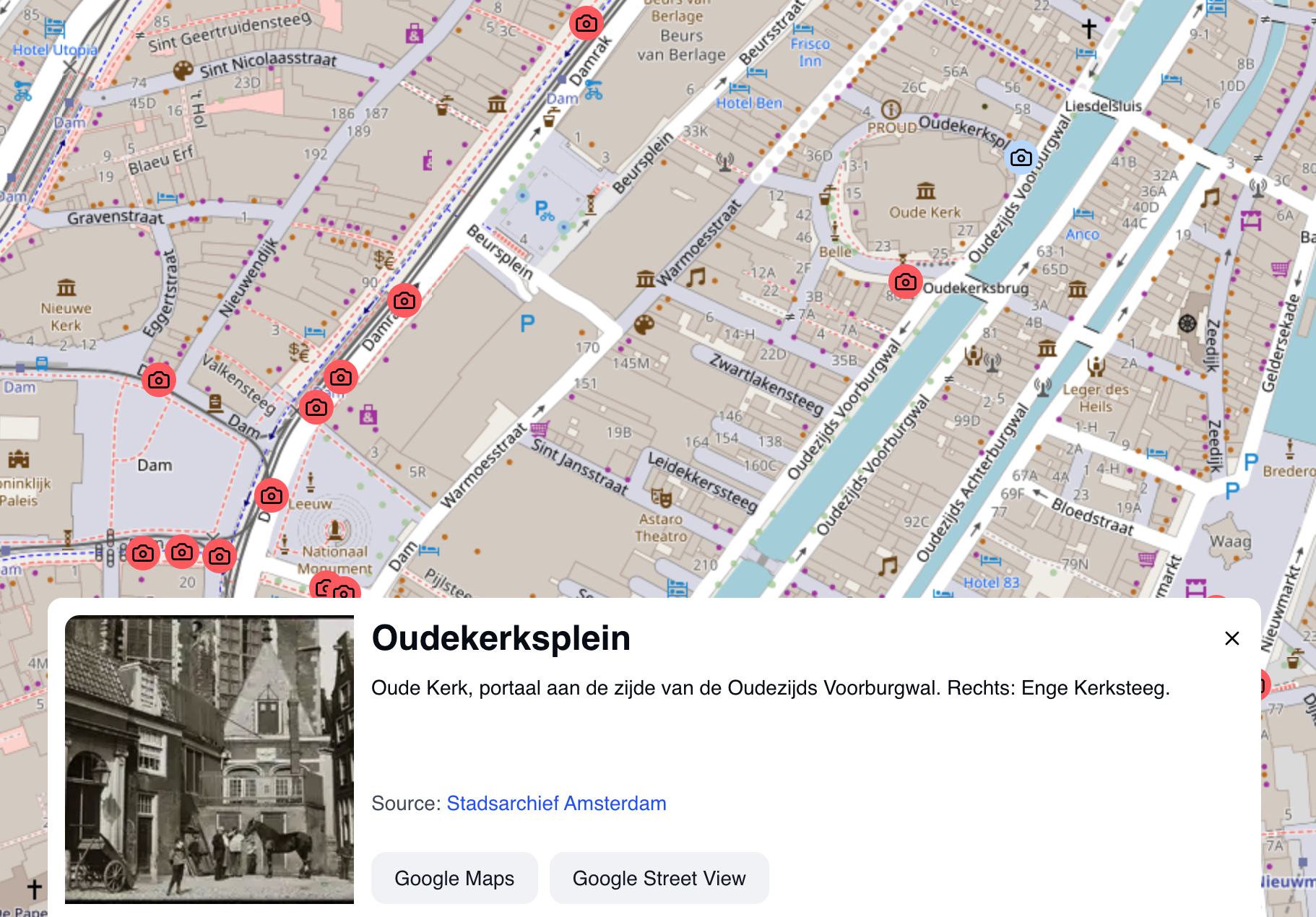 Screenshot of the app showing photo markers