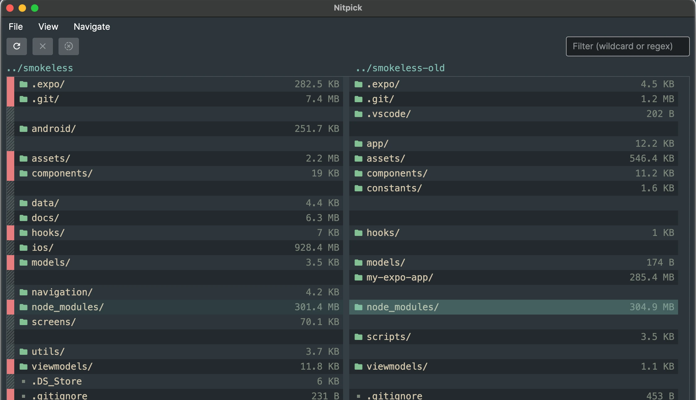 Side by side comparison of two folders